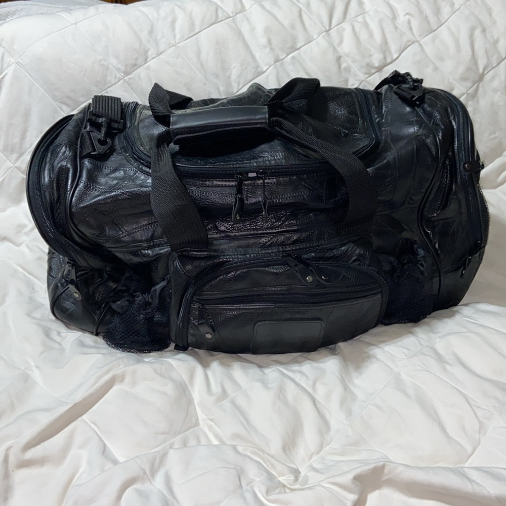 RARE Vintage Patchwork Leather Bag Overnight Gym Carry On Travel Duffle Pack